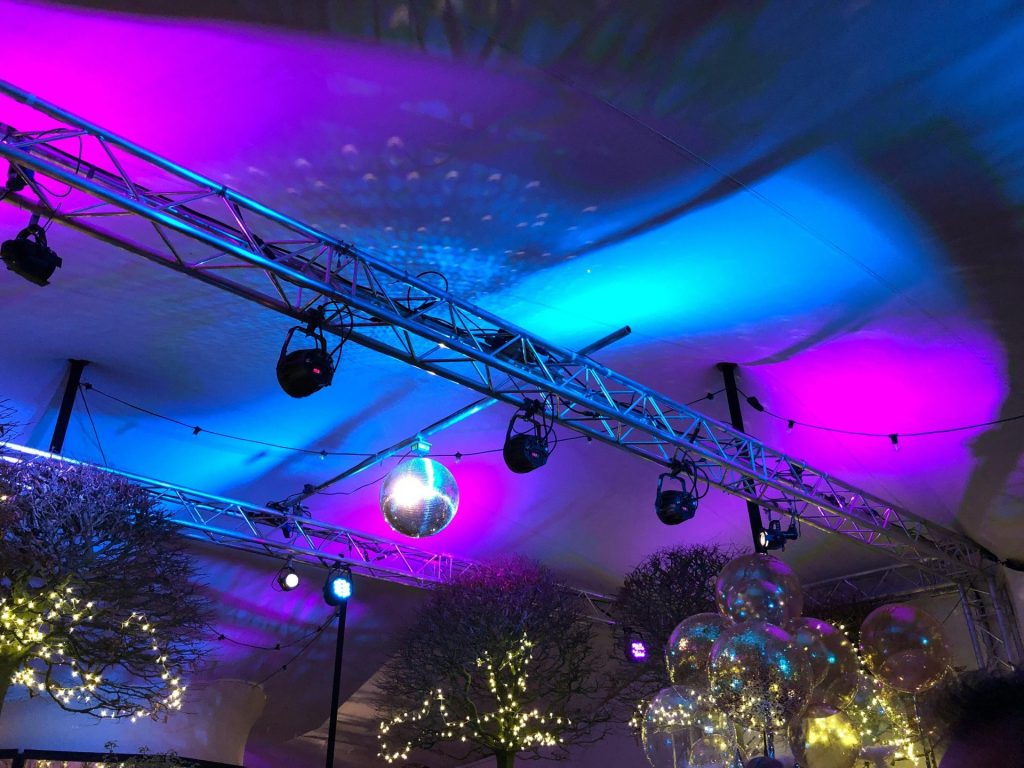 party balloon on stage during night time